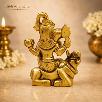 Brass Shivji with Nandi Murti crafted from premium quality brass with official Lab Certificate by Rudradivine for peace, protection, devotion and spiritual blessings.
