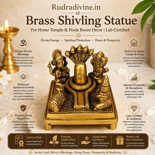 Brass Shivling Statue for Home Temple & Pooja Room Decor with official Lab Certificate by Rudradivine for daily Shiva worship, meditation and sacred rituals.