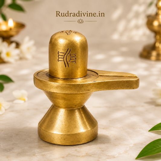 Brass Shivling for Home Temple & Daily Shiva Pooja Idol crafted from premium brass with official Lab Certificate by Rudradivine for daily worship and spiritual devotion.