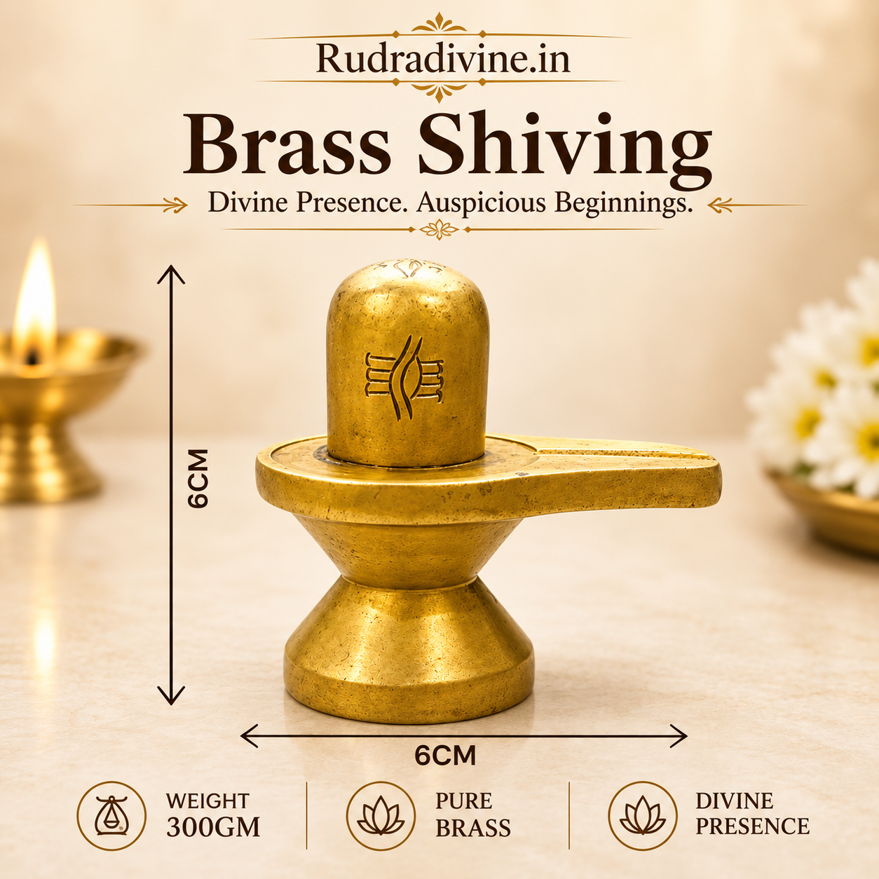 Brass Shivling for Home Temple & Daily Shiva Pooja Idol crafted from premium brass with official Lab Certificate by Rudradivine for daily worship and spiritual devotion.