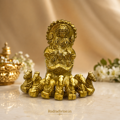 Brass Surya Dev with Rath Idol crafted from premium brass with official Lab Certificate by Rudradivine for home temple, daily pooja, Vastu, health, positivity and prosperity.