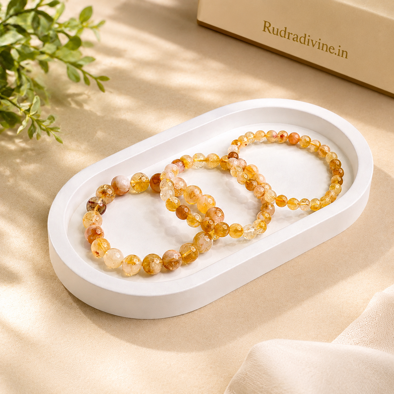 Citrine Bracelet crafted with premium natural 8MM Citrine gemstone beads, official Lab Certificate and Pre-Energized by Rudradivine for prosperity, meditation and spiritual wellness.