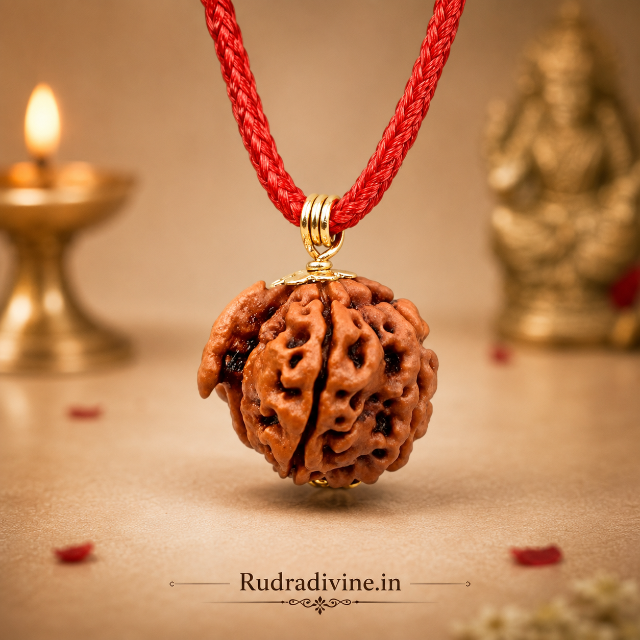 Original Ganesh Rudraksha Pendant with natural trunk-like formation, associated with Lord Ganesha, lab certified by Rudradivine for spiritual growth, wisdom, success, and daily devotional wear.
