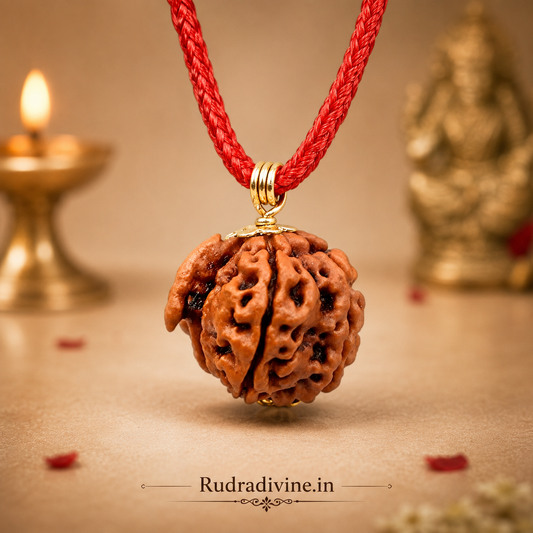 Original Ganesh Rudraksha Pendant with natural trunk-like formation, associated with Lord Ganesha, lab certified by Rudradivine for spiritual growth, wisdom, success, and daily devotional wear.