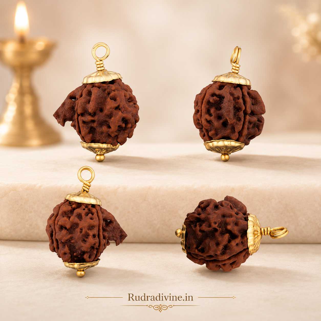 Original Ganesh Rudraksha Pendant with natural trunk-like formation, associated with Lord Ganesha, lab certified by Rudradivine for spiritual growth, wisdom, success, and daily devotional wear.