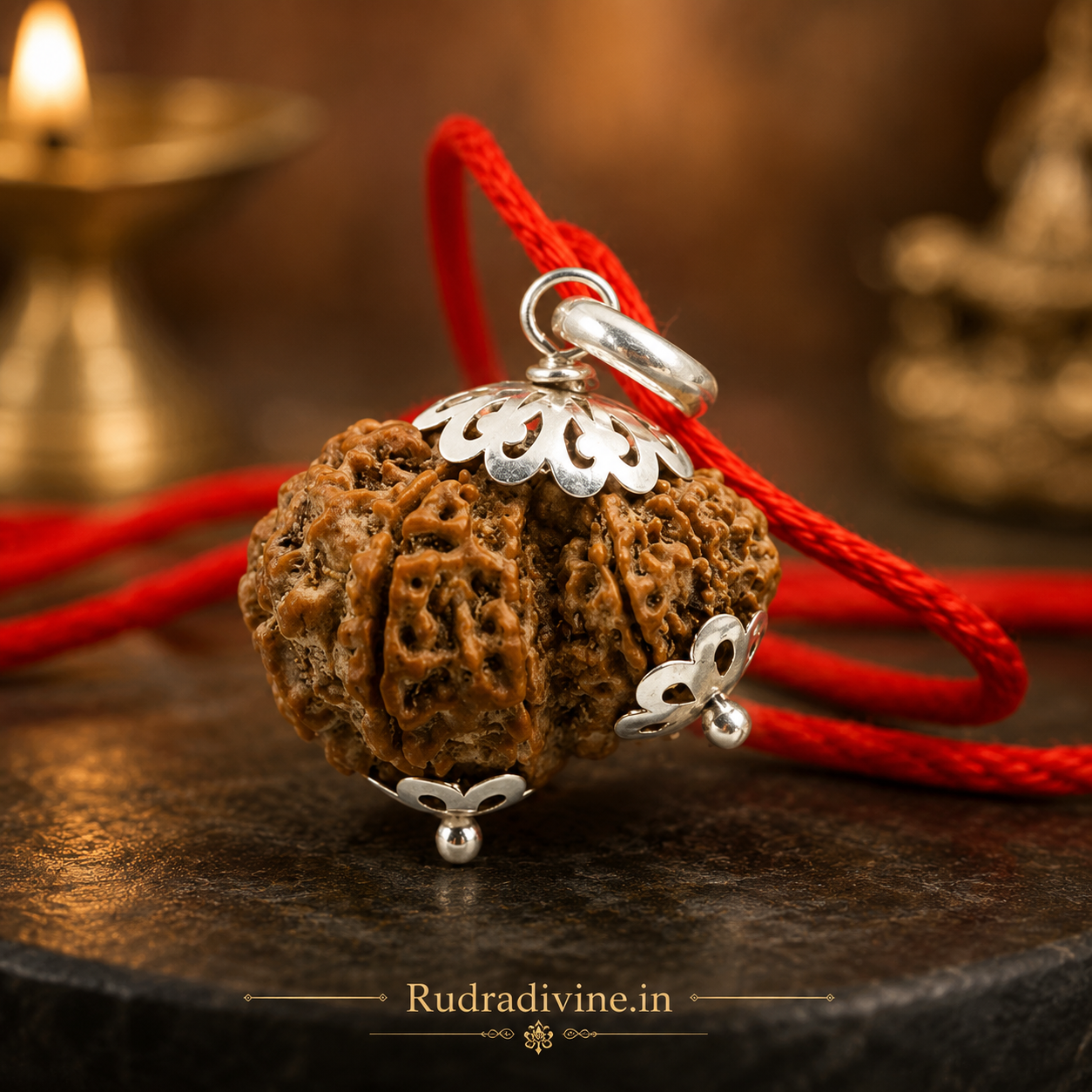 Original Garbh Gauri Rudraksha Pendant featuring naturally joined Rudraksha beads, associated with Goddess Parvati and Lord Ganesha, lab certified by Rudradivine for spiritual harmony, family unity, and meditation.