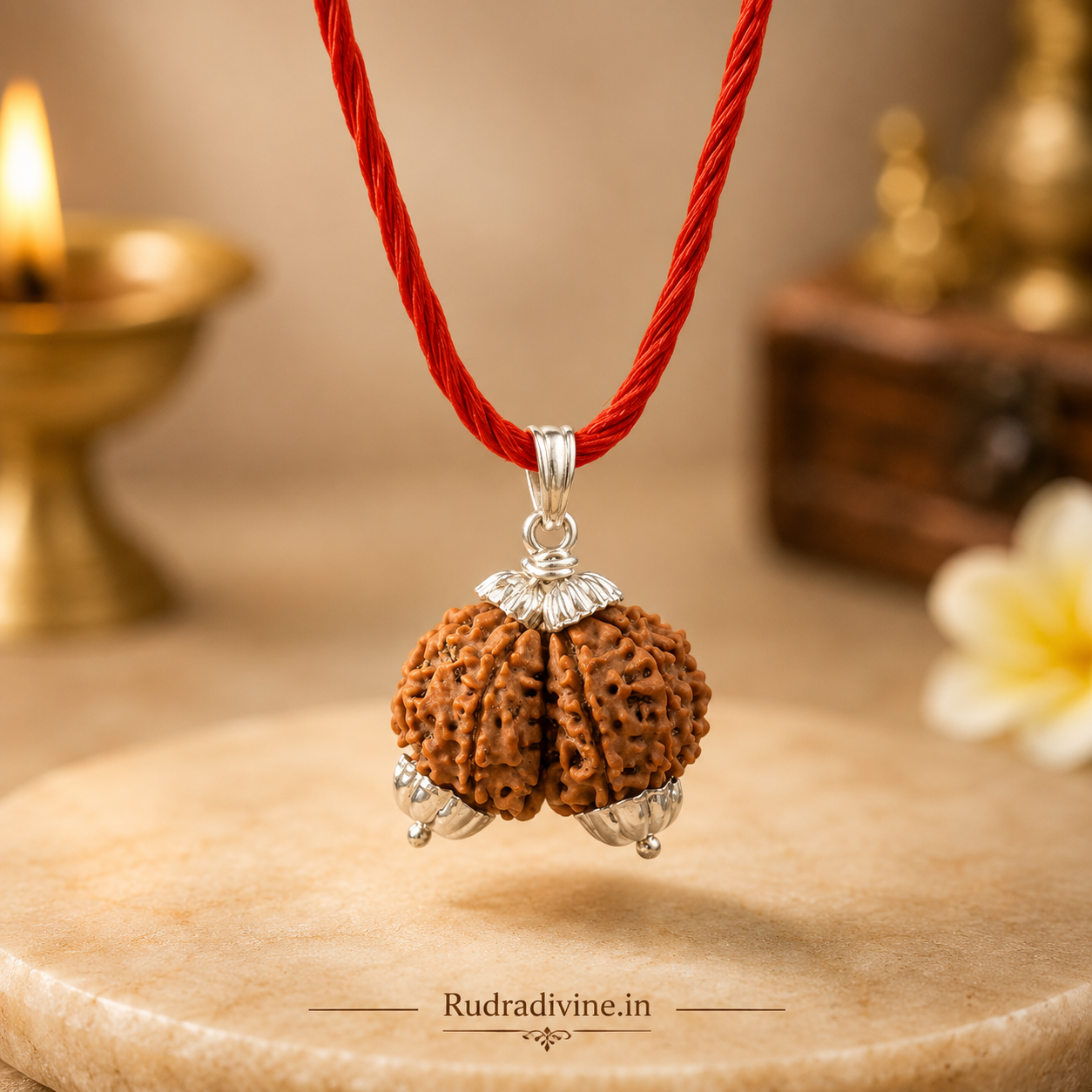 Original Gauri Shankar Rudraksha Pendant associated with Lord Shiva and Goddess Parvati, lab certified natural Rudraksha by Rudradivine for harmony, meditation, devotion, and spiritual growth.