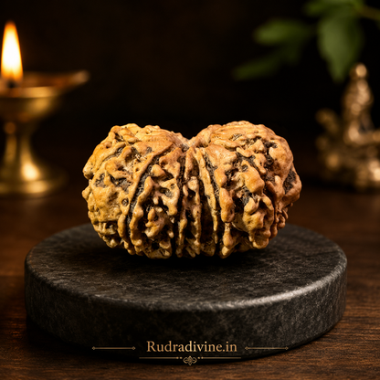 Original Gauri Shankar Rudraksha Pendant associated with Lord Shiva and Goddess Parvati, lab certified natural Rudraksha by Rudradivine for harmony, meditation, devotion, and spiritual growth.