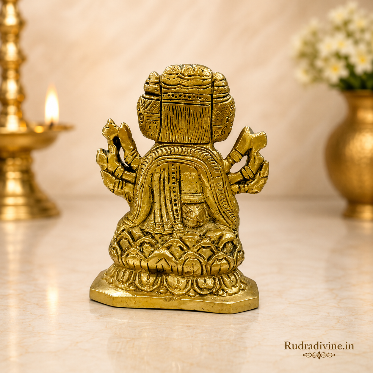 Gayatri Mata Brass Murti with official Lab Certificate by Rudradivine, premium brass idol for home temple, daily worship, spiritual blessings, wisdom and devotion.