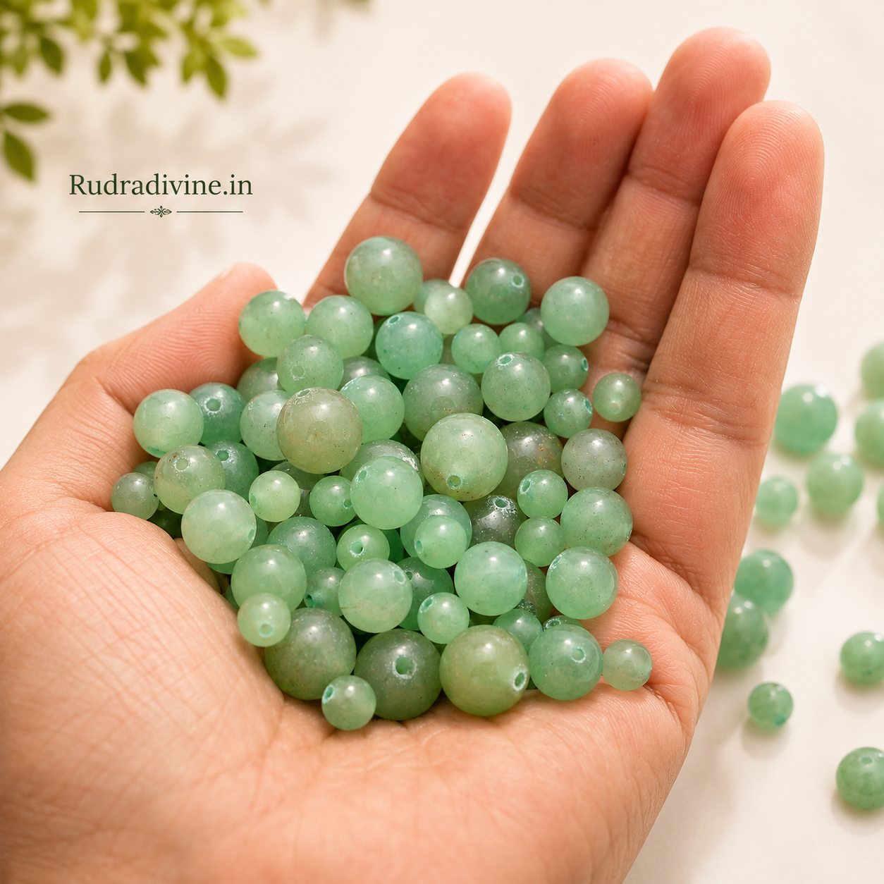 Green Aventurine Mala 27+1 Beads crafted with natural 8MM Green Aventurine gemstones and official Lab Certificate by Rudradivine for prosperity, emotional healing and spiritual wellness.