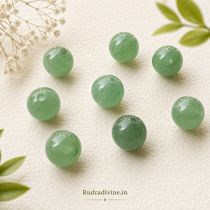 Green Aventurine Mala 9+1 Beads crafted with natural 8MM Green Aventurine gemstones and official Lab Certificate by Rudradivine for prosperity, emotional healing and spiritual wellness.