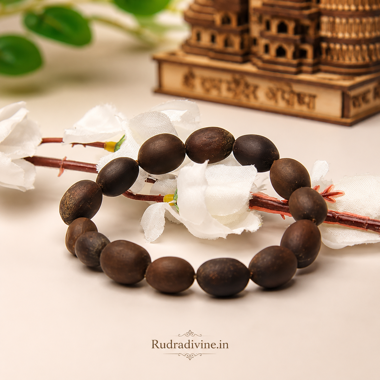 Kamal Gutta Bracelet crafted with natural lotus seeds and official Lab Certificate by Rudradivine for prosperity, Lakshmi worship and spiritual meditation.