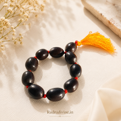 Kamal Gutta Mala 9+1 Beads crafted with natural lotus seeds and official Lab Certificate by Rudradivine for prosperity, Lakshmi worship and spiritual meditation.