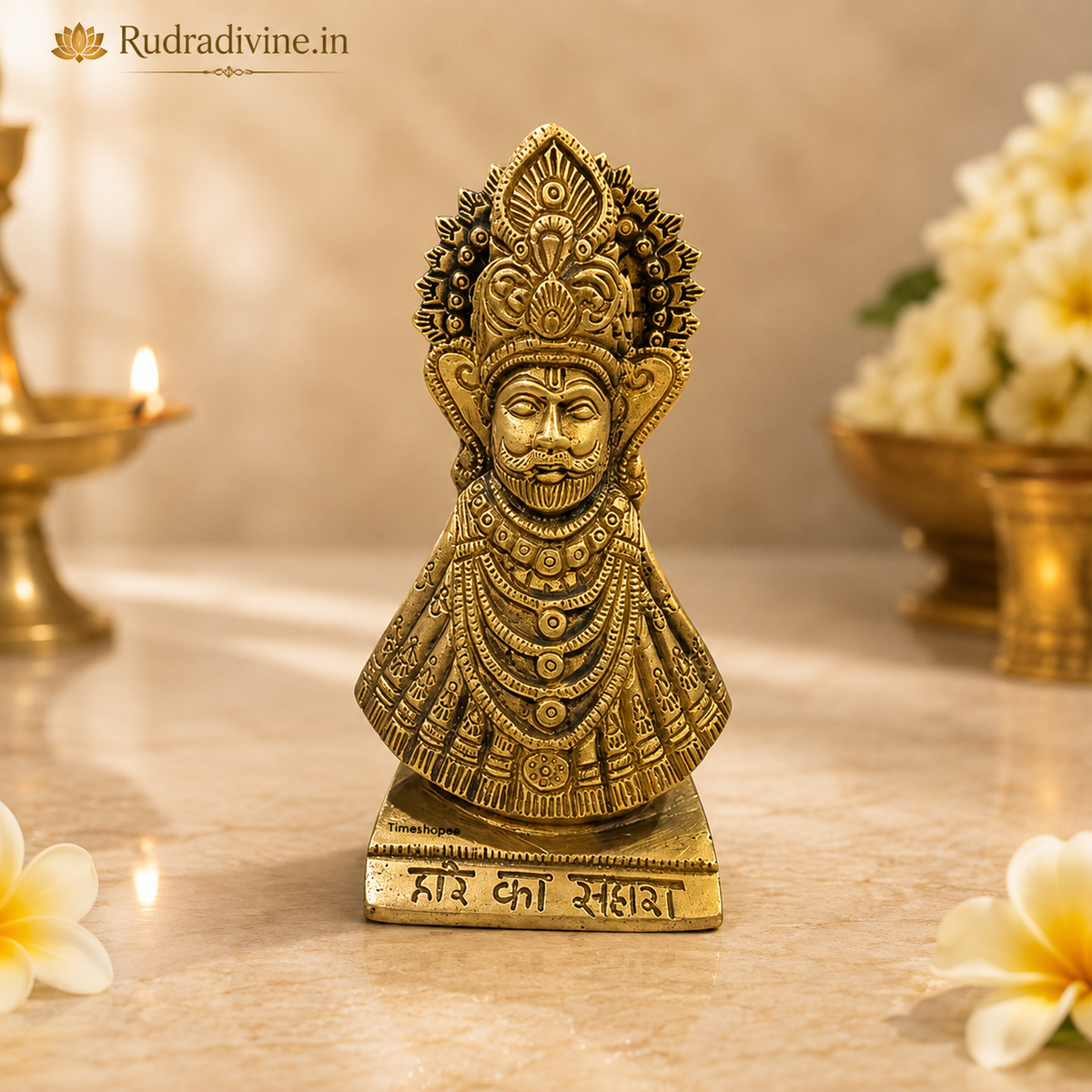 Khatu Shyam Ji Brass Murti crafted from premium brass with official Lab Certificate by Rudradivine for worship, divine blessings, prosperity and spiritual peace.