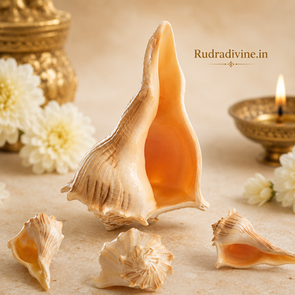 Natural Lakshmi Shankh of Goddess Lakshmi with official Lab Certificate by Rudradivine for wealth, prosperity, Vastu harmony, positive energy, and daily puja rituals.