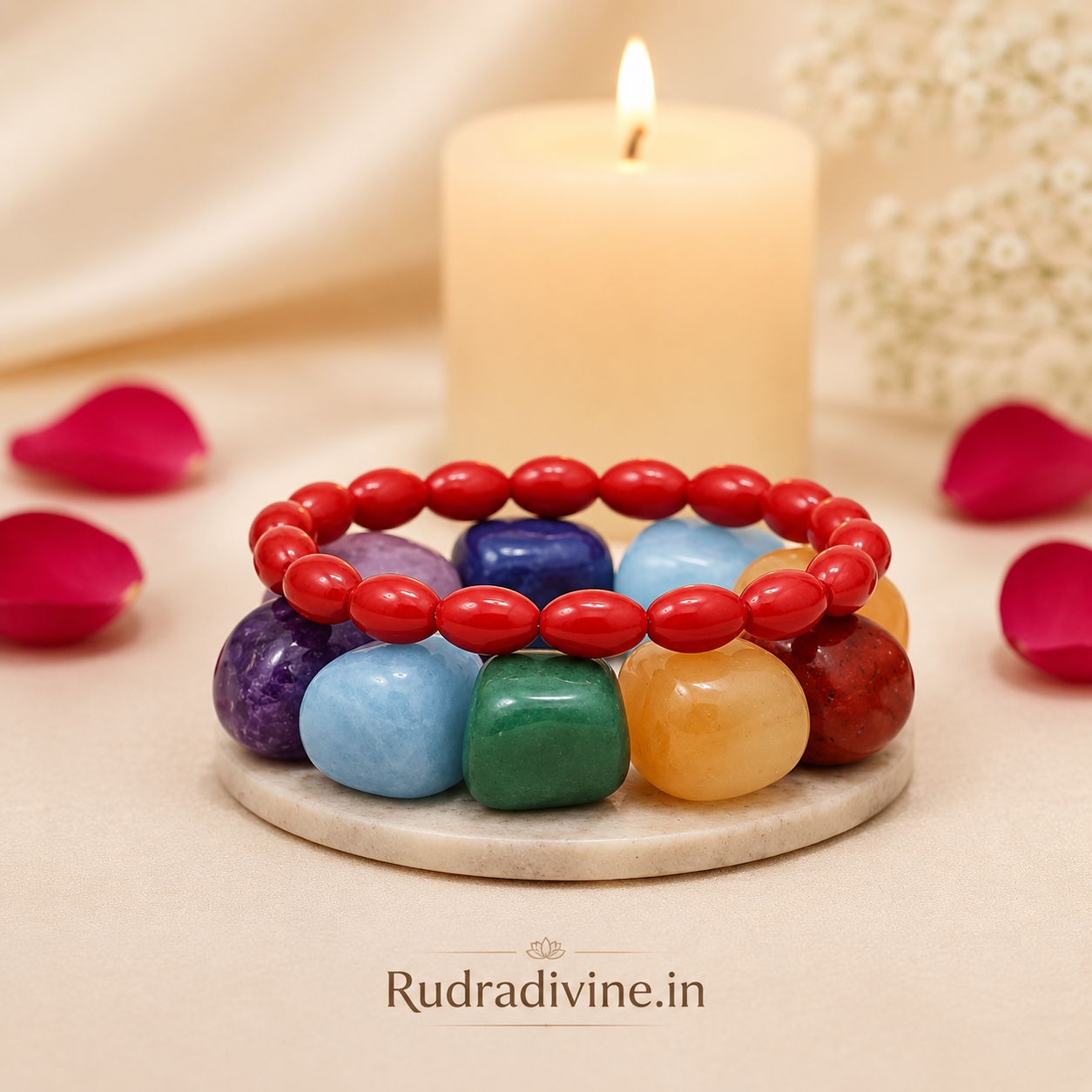 Lab Certified Lal Moonga (Red Coral) Bracelet with natural 7-8MM gemstone beads by Rudradivine for spiritual wear, confidence and Mars energy.