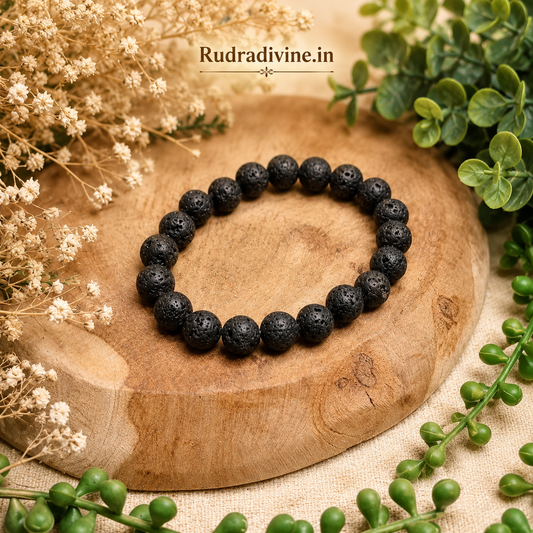 Lava Stone Bracelet 8MM crafted with natural volcanic Lava Stone beads and official Lab Certificate by Rudradivine for grounding, strength, emotional balance, meditation, and spiritual wellness.