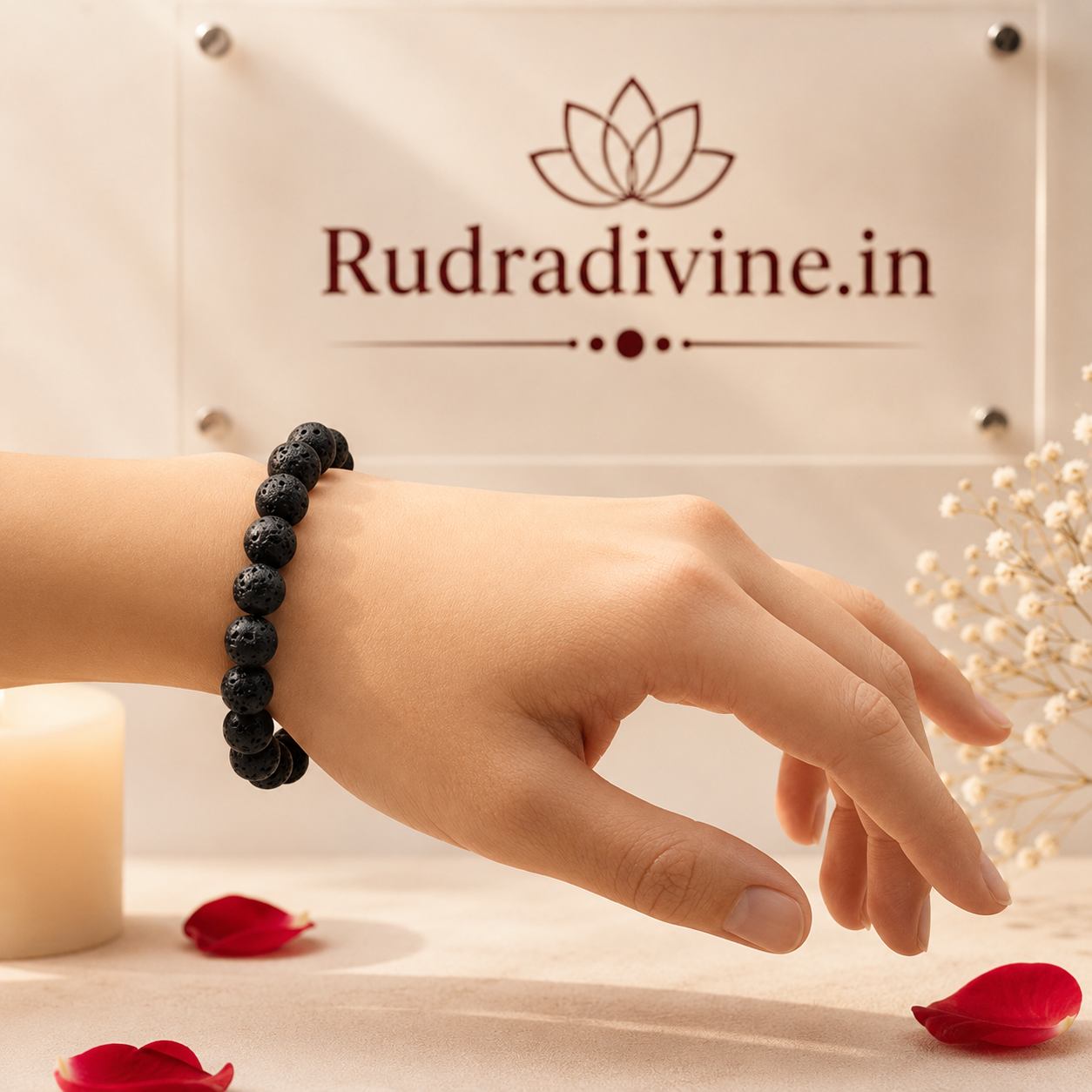Lava Stone Bracelet 8MM crafted with natural volcanic Lava Stone beads and official Lab Certificate by Rudradivine for grounding, strength, emotional balance, meditation, and spiritual wellness.