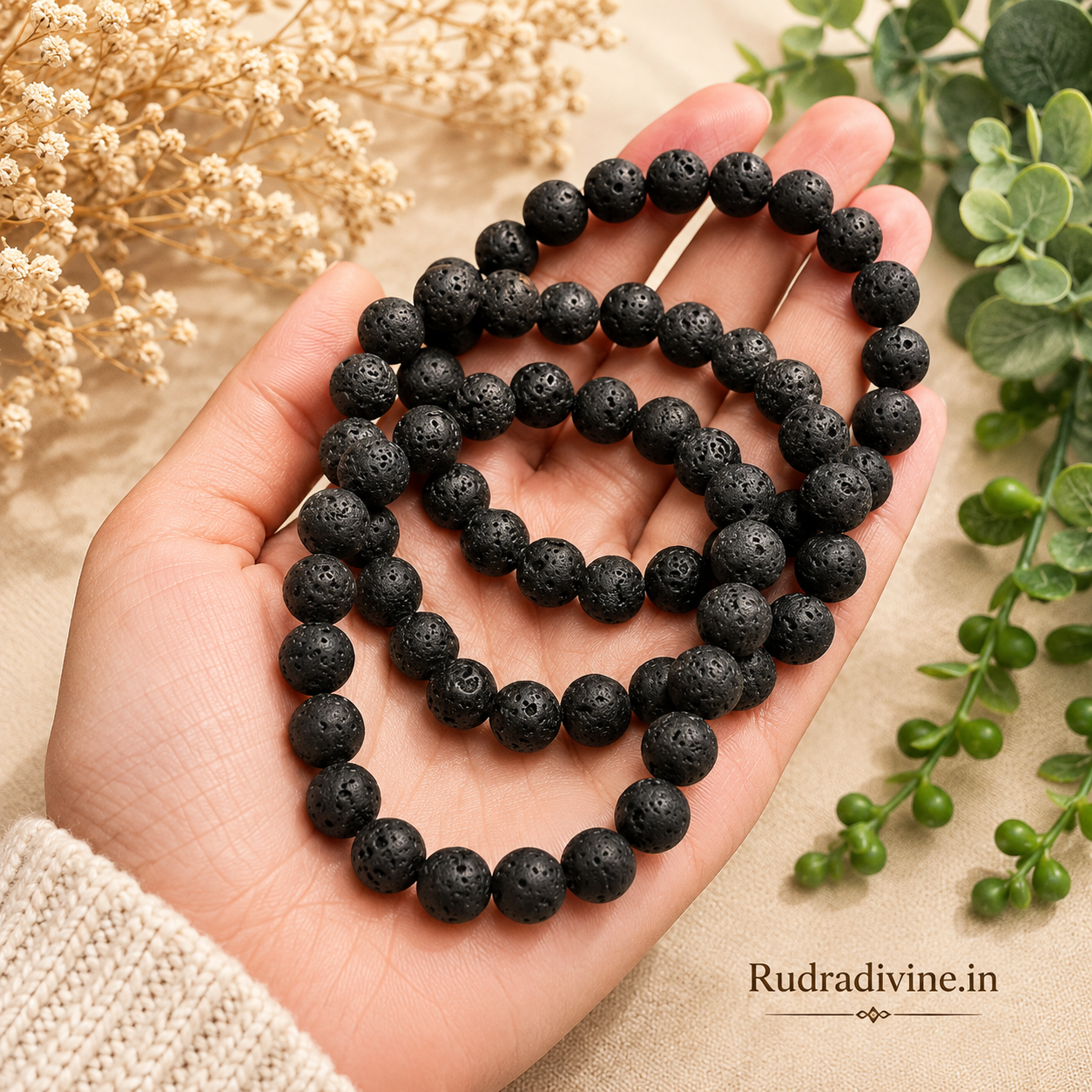 Lava Stone Bracelet 8MM crafted with natural volcanic Lava Stone beads and official Lab Certificate by Rudradivine for grounding, strength, emotional balance, meditation, and spiritual wellness.