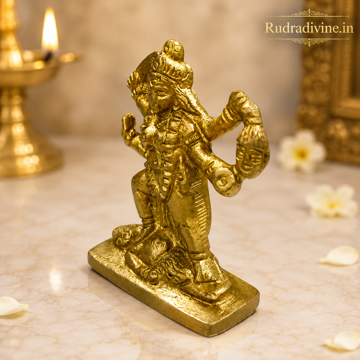 Maa Kali Brass Idol crafted in premium brass with official Lab Certificate by Rudradivine for temple pooja, divine protection, strength and spiritual blessings.