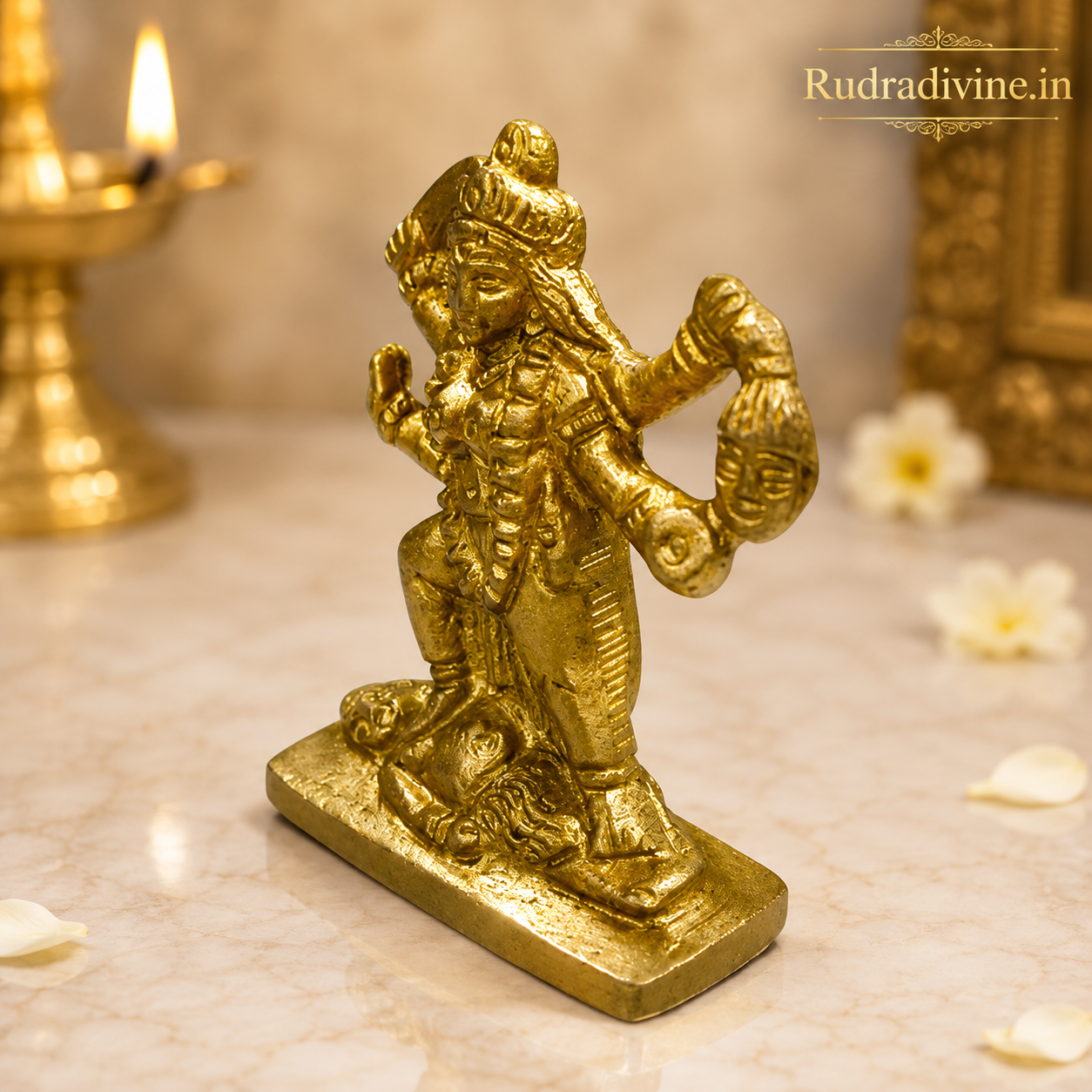 Maa Kali Brass Idol crafted in premium brass with official Lab Certificate by Rudradivine for temple pooja, divine protection, strength and spiritual blessings.