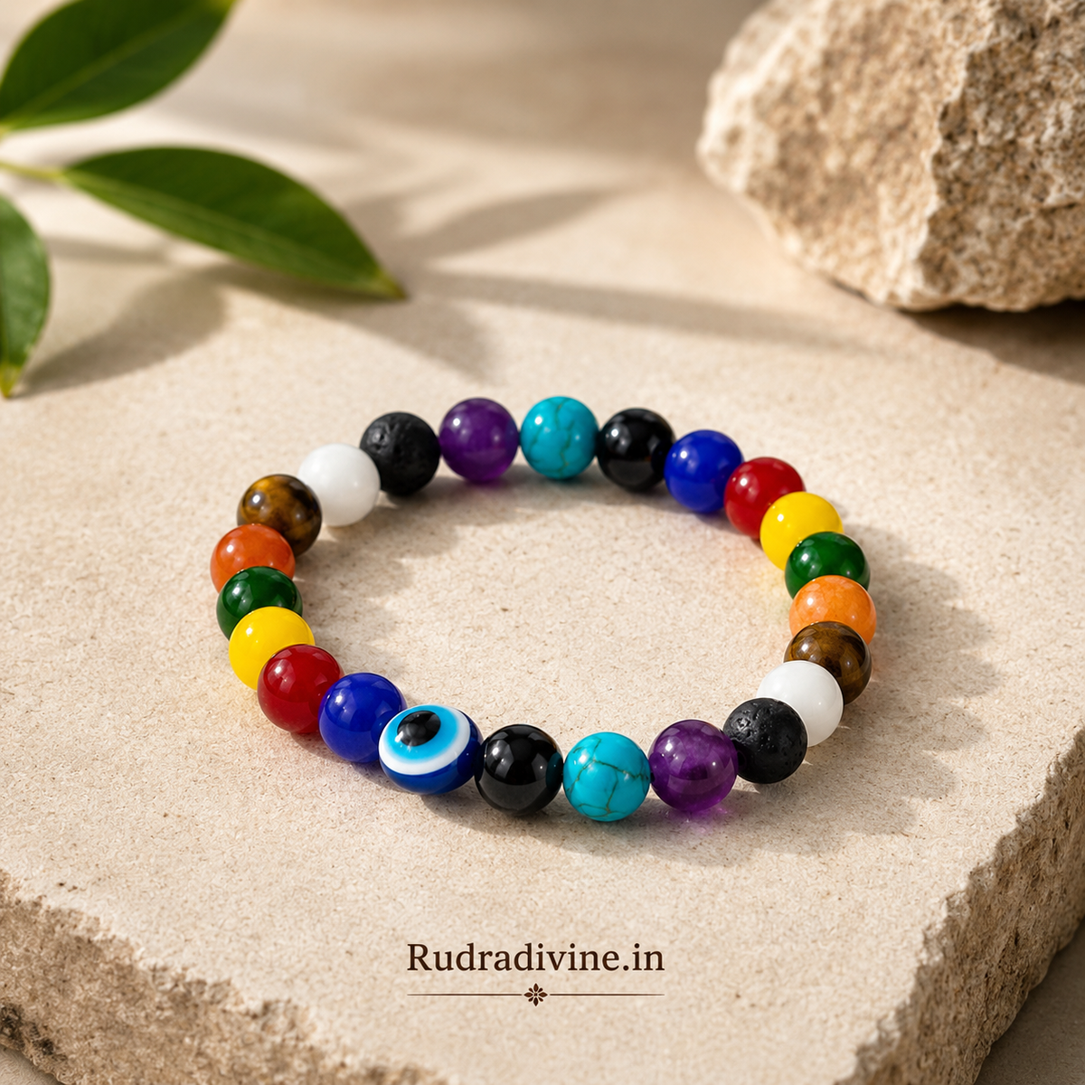 Mix Agate & 7 Chakra Bracelet with natural 8MM beads and official Lab Certificate by Rudradivine, traditionally associated with grounding, balance, positivity and spiritual harmony.