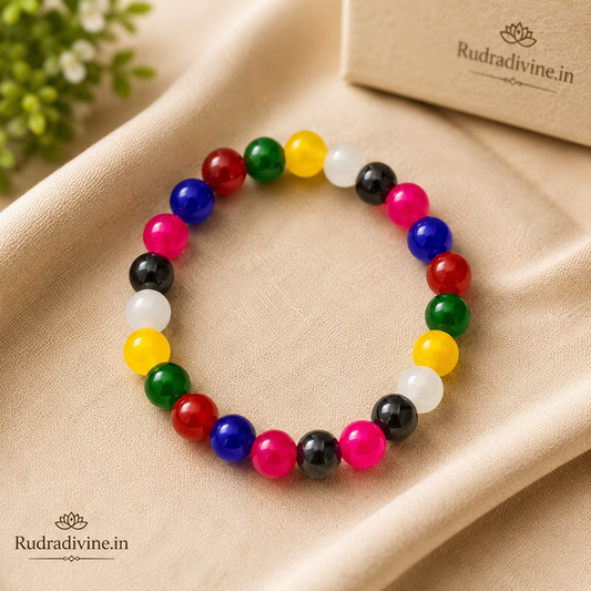 Mix Agate Bracelet 8MM crafted with natural multi agate gemstones and official Lab Certificate by Rudradivine for emotional balance, positivity and spiritual wellness.