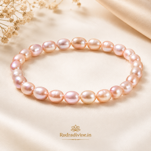 Moti (Pearl) Bracelet Oval Shape crafted with natural 11MM pearl beads and official Lab Certificate by Rudradivine for emotional balance, peace, positivity, and spiritual wellness.