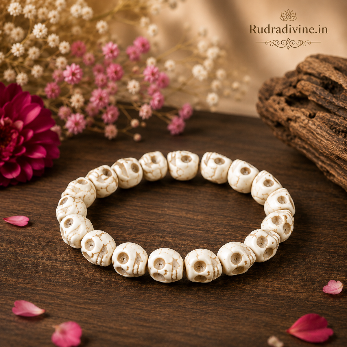 Nar Mund Beads Bracelet with 12MM stretchable beads and official Lab Certificate by Rudradivine, designed for spiritual practices, meditation, devotion and traditional wear.