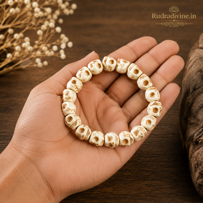 Nar Mund Beads Bracelet with 12MM stretchable beads and official Lab Certificate by Rudradivine, designed for spiritual practices, meditation, devotion and traditional wear.