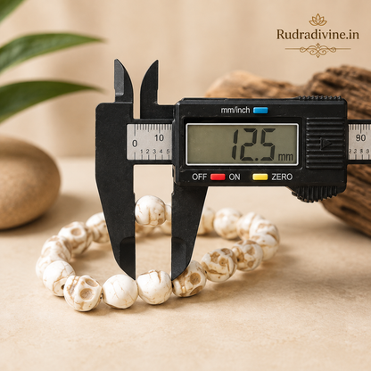 Nar Mund Beads Bracelet with 12MM stretchable beads and official Lab Certificate by Rudradivine, designed for spiritual practices, meditation, devotion and traditional wear.