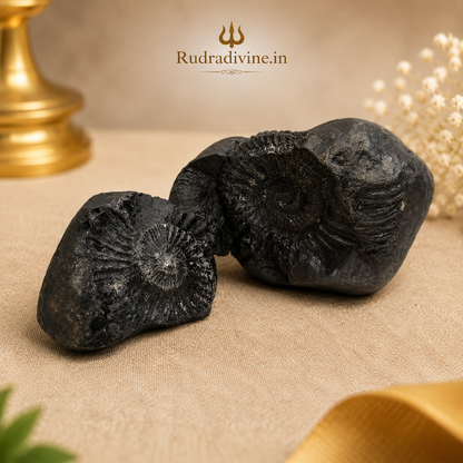Original Natural Chakra Shaligram with official Lab Certificate by Rudradivine, genuine sacred Vishnu Shaligram stone featuring natural chakra markings for puja, meditation and spiritual worship.