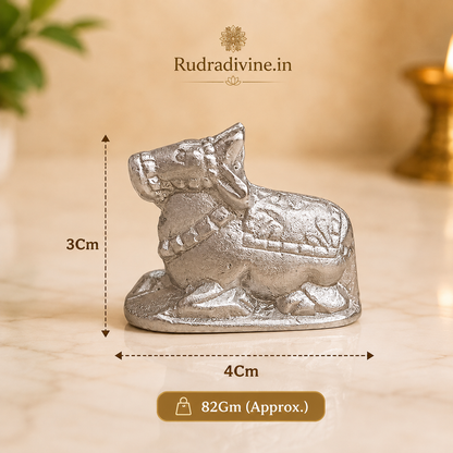 Natural Parad Nandi Mercury Nandi Idol crafted from 100% genuine Parad with official Lab Certificate by Rudradivine for Lord Shiva worship, Vastu harmony and positive spiritual energy.