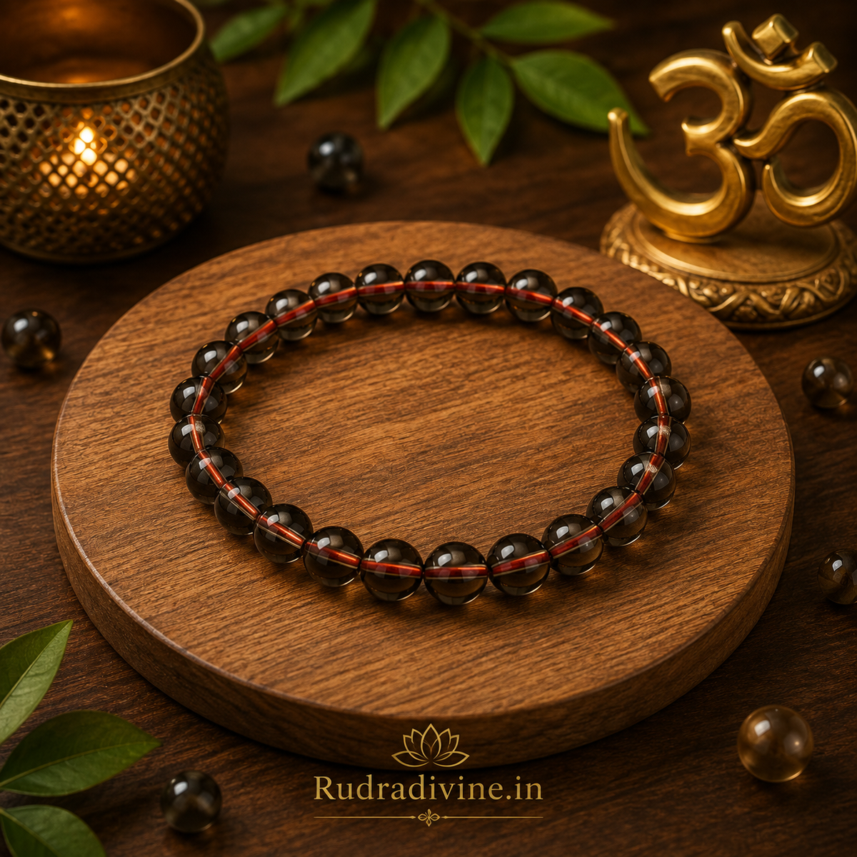 Natural Smokey Quartz Bracelet with 8MM natural stone beads and official Lab Certificate by Rudradivine, traditionally associated with grounding, stability, calmness and spiritual wellness.