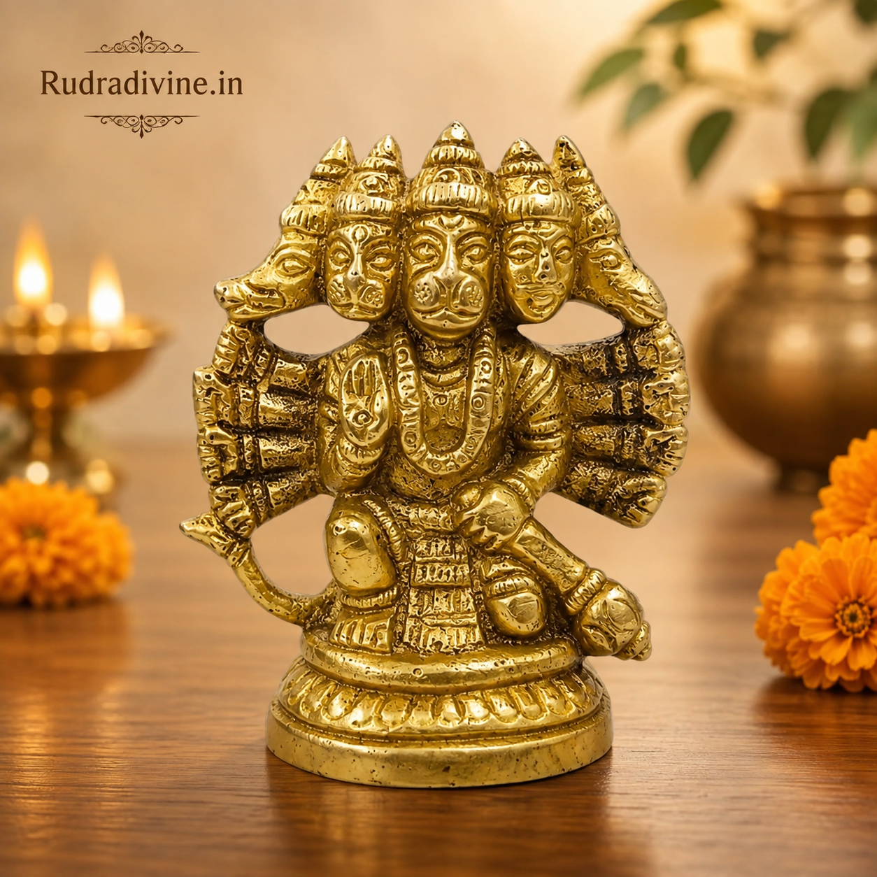 Panchmukhi Hanuman Ji Idol featuring the sacred five-faced Bajrang Bali design with official Lab Certificate by Rudradivine for protection, devotion and spiritual blessings.