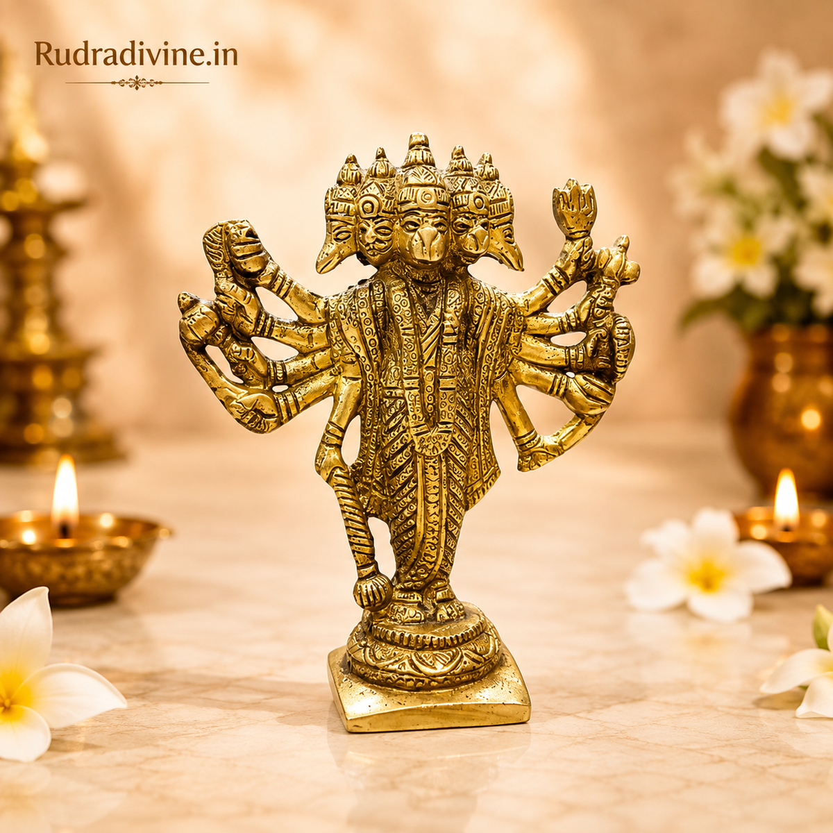 Panchmukhi Hanuman Ji Idol in premium brass with official Lab Certificate by Rudradivine for divine protection, strength, positivity and spiritual blessings.