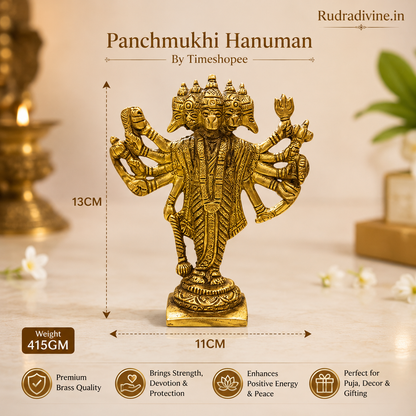 Panchmukhi Hanuman Ji Idol in premium brass with official Lab Certificate by Rudradivine for divine protection, strength, positivity and spiritual blessings.