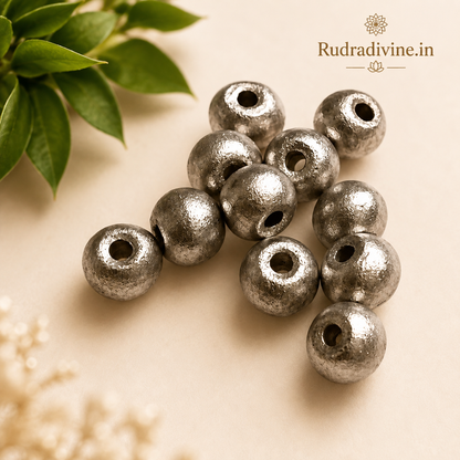 Parad Beads Set of 11 crafted from 100% genuine Parad (Mercury) with official Lab Certificate by Rudradivine for pooja, meditation, Vastu balance and positive spiritual energy.