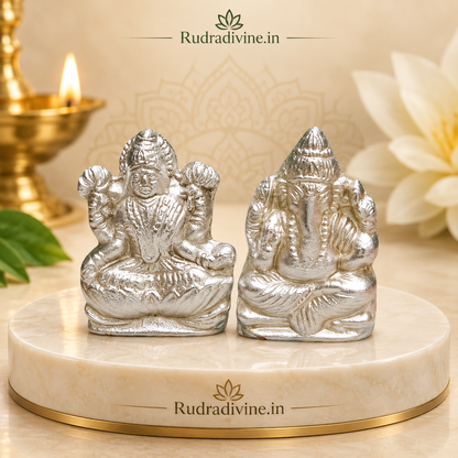 Parad Lakshmi Ganesh Murti made from 100% original Parad (Mercury) with official Lab Certificate by Rudradivine for wealth, wisdom, prosperity and positive energy.