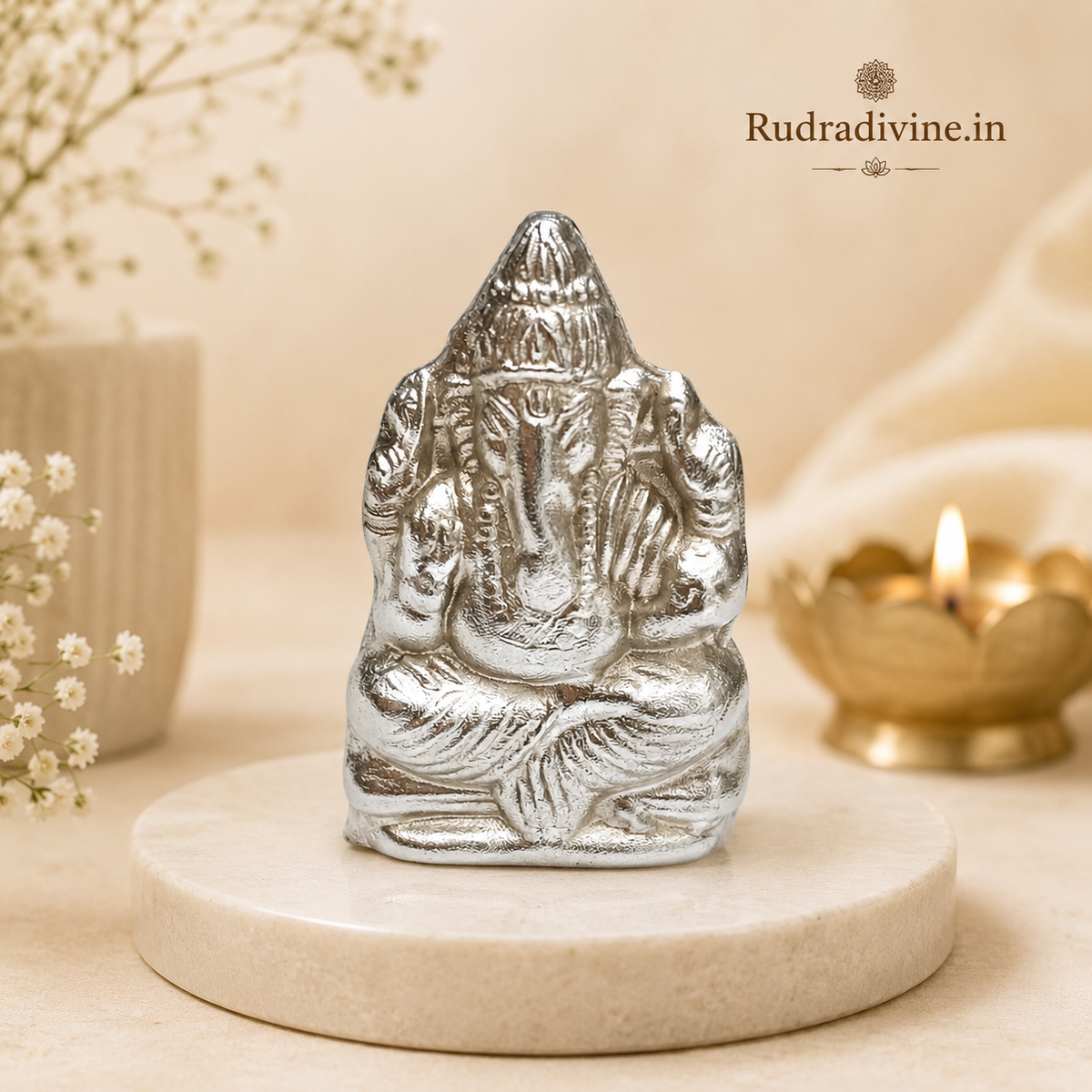 Parad Lakshmi Ganesh Murti made from 100% original Parad (Mercury) with official Lab Certificate by Rudradivine for wealth, wisdom, prosperity and positive energy.