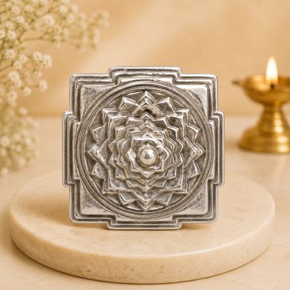Parad Shri Yantra crafted from 100% genuine Parad (Mercury) with official Lab Certificate by Rudradivine for wealth, prosperity, Vastu balance and positive spiritual energy.