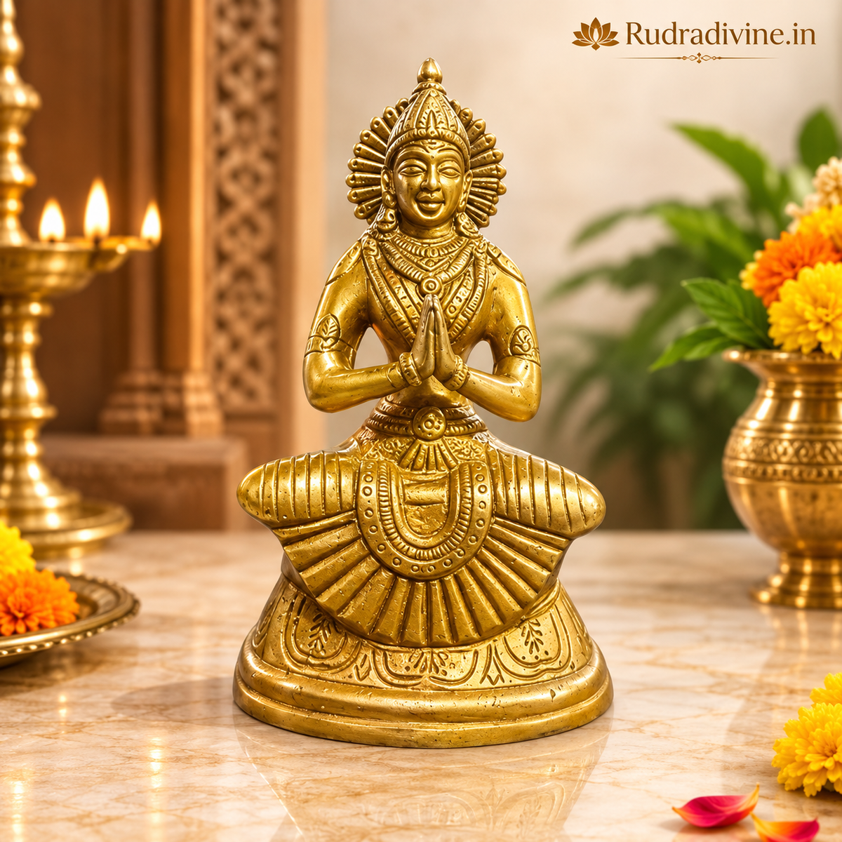 Pure Brass Maa Parvati Idol for home temple and pooja with premium craftsmanship, official Lab Certificate by Rudradivine for divine blessings and décor.