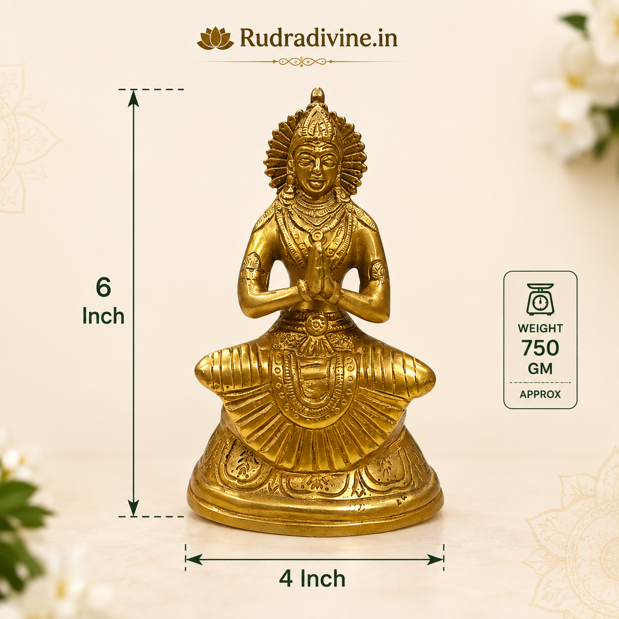 Pure Brass Maa Parvati Idol for home temple and pooja with premium craftsmanship, official Lab Certificate by Rudradivine for divine blessings and décor.