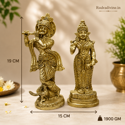 Radha Krishna Standing Pose Brass Idol | Divine Puja Murti | Lab Certified