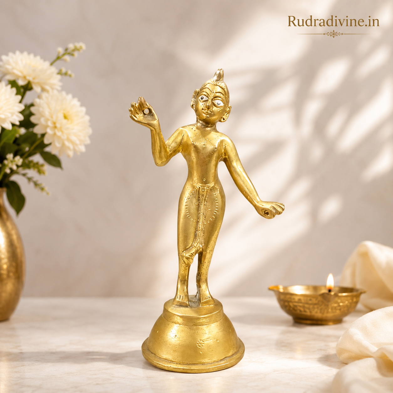 Radha Rani Idol in premium brass with official Lab Certificate by Rudradivine, ethically sourced for home temple, daily pooja, devotion and divine blessings.