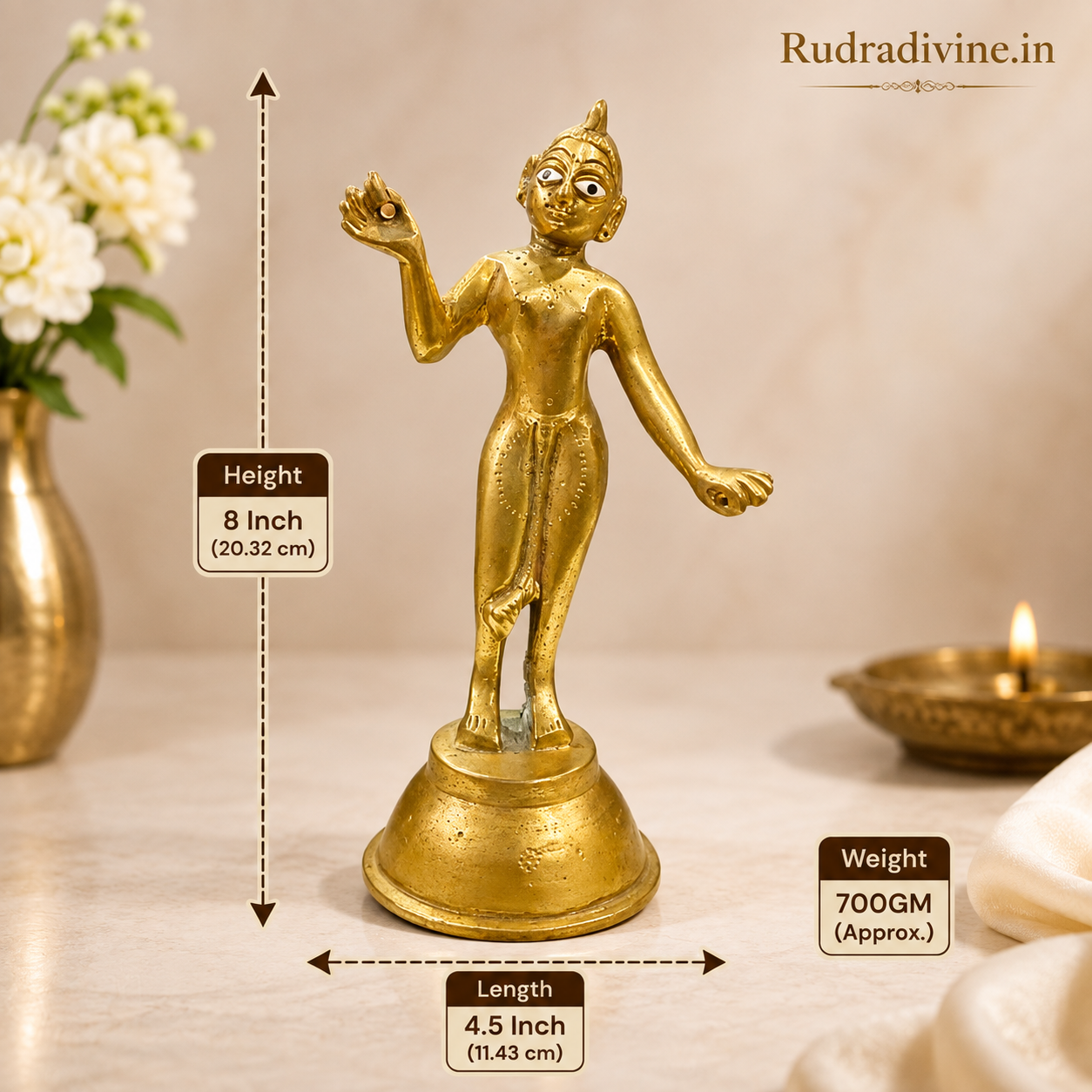 Radha Rani Idol in premium brass with official Lab Certificate by Rudradivine, ethically sourced for home temple, daily pooja, devotion and divine blessings.