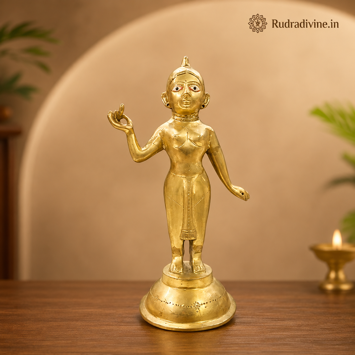 Radha Rani Brass Idol handcrafted from 100% pure brass with official Lab Certificate by Rudradivine for divine blessings, devotion, peace, home temple worship and spiritual décor.