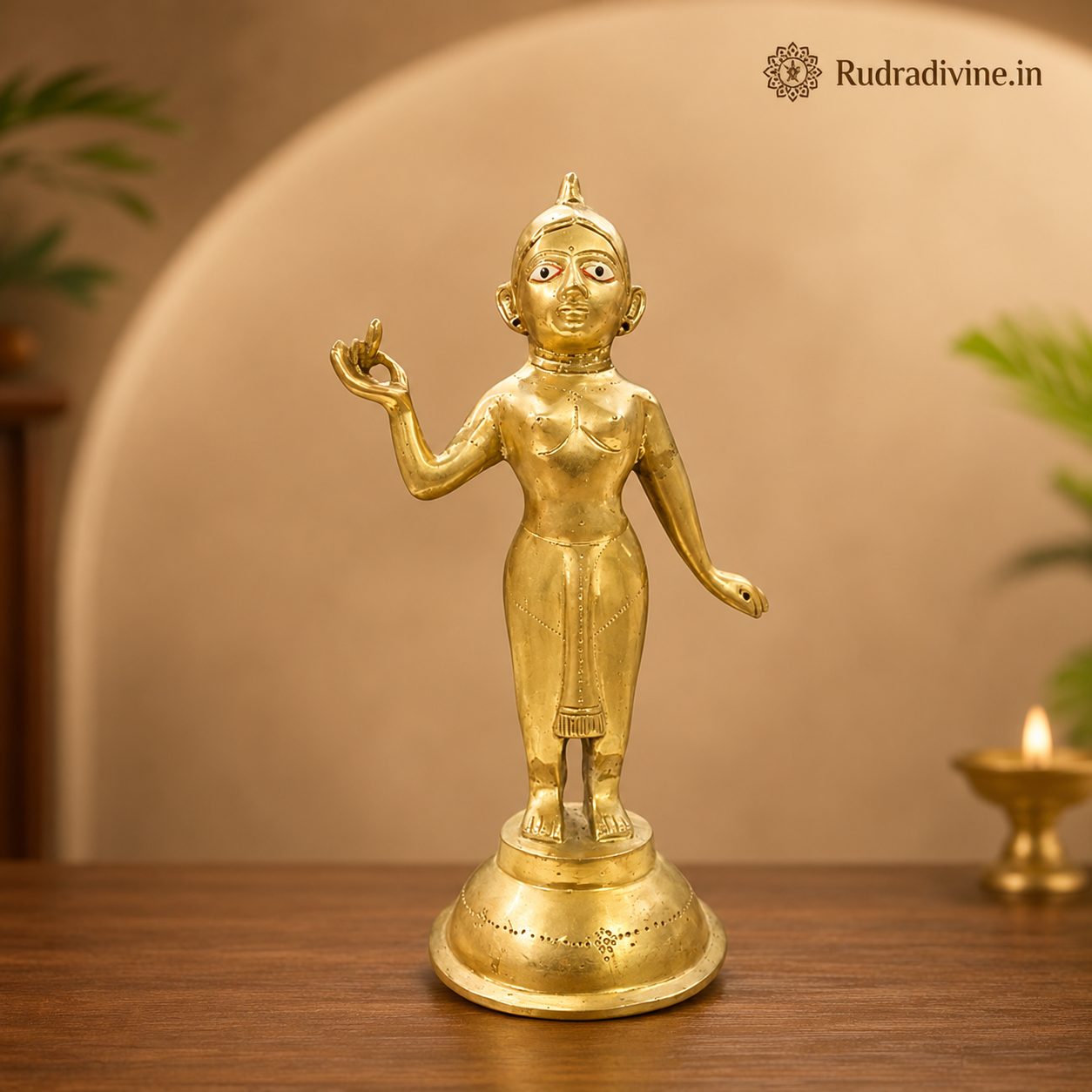 Radha Rani Brass Idol handcrafted from 100% pure brass with official Lab Certificate by Rudradivine for divine blessings, devotion, peace, home temple worship and spiritual décor.