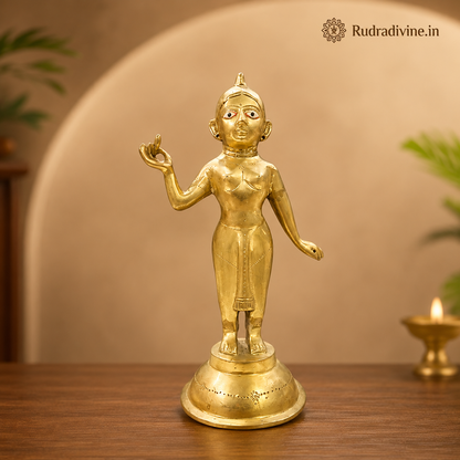Radha Rani Brass Idol handcrafted from 100% pure brass with official Lab Certificate by Rudradivine for divine blessings, devotion, peace, home temple worship and spiritual décor.