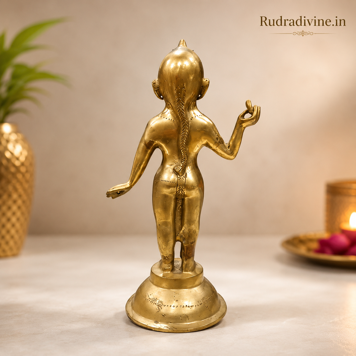 Radha Rani Brass Idol handcrafted from 100% pure brass with official Lab Certificate by Rudradivine for divine blessings, devotion, peace, home temple worship and spiritual décor.